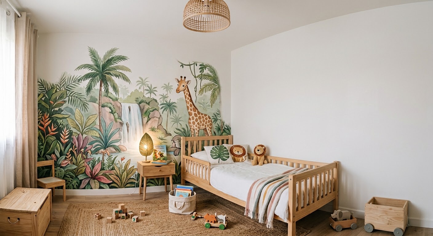 Décor jungle panoramique chambre d'enfant